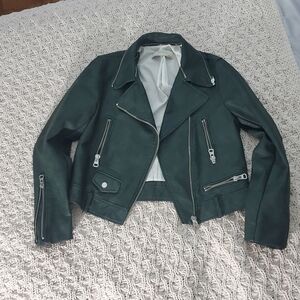 Green Aviator Moto Jacket With Removable Shearling